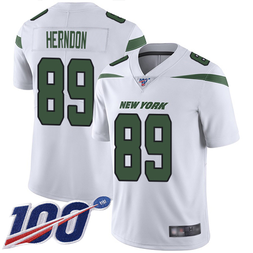 New York Jets #89 Chris Herndon White Men's Stitched 100th Season Vapor Limited Jersey Men's cheap jerseys for sale - CheapJerseys.Shop