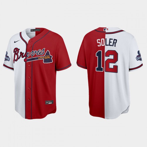 Atlanta Atlanta Braves #12 Jorge Soler Men's 2021 World Series Champions Split Red White Stitched Jersey Men's cheap jerseys for sale - CheapJerseys.Shop