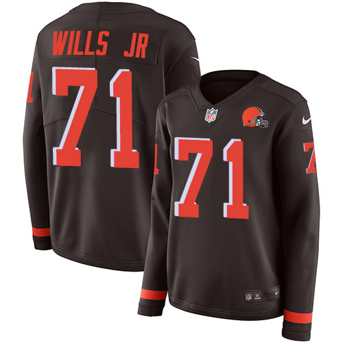 Cleveland Browns #71 Jedrick Wills JR Brown Team Color Women's Stitched Limited Therma Long Sleeve Jersey Womens cheap jerseys for sale - CheapJerseys.Shop
