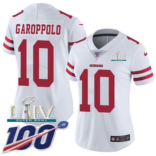 49ers #10 Jimmy Garoppolo White Super Bowl LIV 2020 Women's Stitched 100th Season Vapor Limited Jersey cheap jerseys for sale - CheapJerseys.Shop