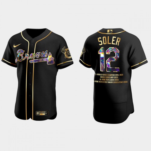 Atlanta Atlanta Braves #12 Jorge Soler Men's 2021 World Series Champions Patch Authentic Player Jersey - Black Men's cheap jerseys for sale - CheapJerseys.Shop