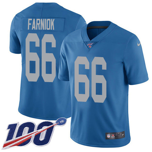 Lions #66 Matt Farniok Blue Throwback Men's Stitched 100th Season Vapor Untouchable Limited Jersey cheap jerseys for sale - CheapJerseys.Shop
