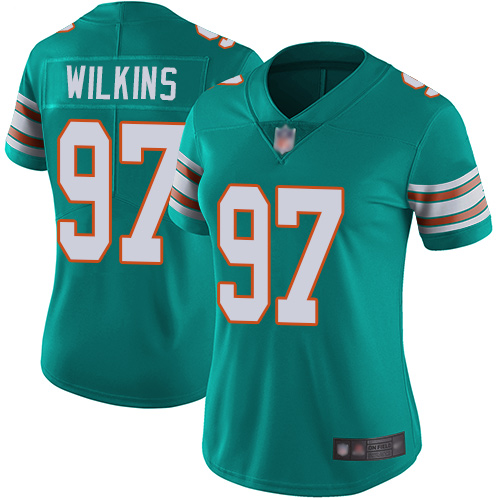 Miami Dolphins #97 Christian Wilkins Aqua Green Alternate Women's Stitched Vapor Untouchable Limited Jersey Womens cheap jerseys for sale - CheapJerseys.Shop