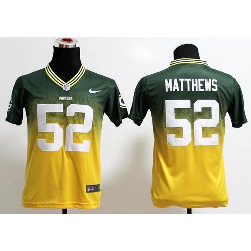 Green Bay Packers #52 Clay Matthews Green/Gold Youth Stitched Elite Fadeaway Fashion Jersey Youth cheap jerseys for sale - CheapJerseys.Shop