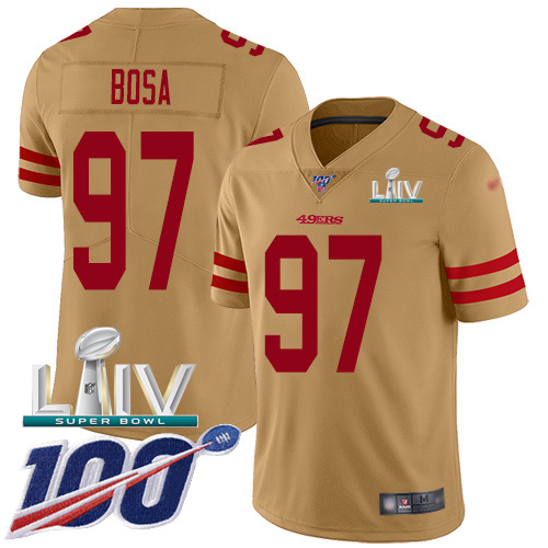 49ers #97 Nick Bosa Gold Super Bowl LIV 2020 Youth Stitched Limited Inverted Legend 100th Season Jersey cheap jerseys for sale - CheapJerseys.Shop