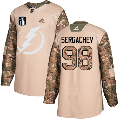 Tampa Bay Lightning #98 Mikhail Sergachev Camo Authentic 2022 Stanley Cup Final Patch Youth Veterans Day Stitched Jersey Youth cheap jerseys for sale - CheapJerseys.Shop