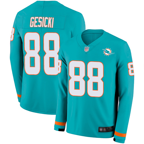 Dolphins #88 Mike Gesicki Aqua Green Team Color Men's Stitched Limited Therma Long Sleeve Jersey cheap jerseys for sale - CheapJerseys.Shop