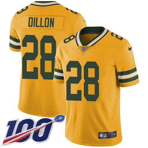 Packers #28 AJ Dillon Yellow Youth Stitched Limited Rush 100th Season Jersey cheap jerseys for sale - CheapJerseys.Shop
