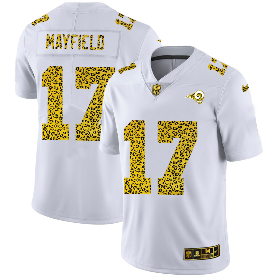 Los Angeles Rams #17 Baker Mayfield Men's Flocked Leopard Print Vapor Limited Jersey White cheap jerseys for sale - CheapJerseys.Shop