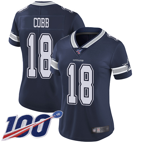 Dallas Cowboys #18 Randall Cobb Navy Blue Team Color Women's Stitched 100th Season Vapor Limited Jersey Womens cheap jerseys for sale - CheapJerseys.Shop