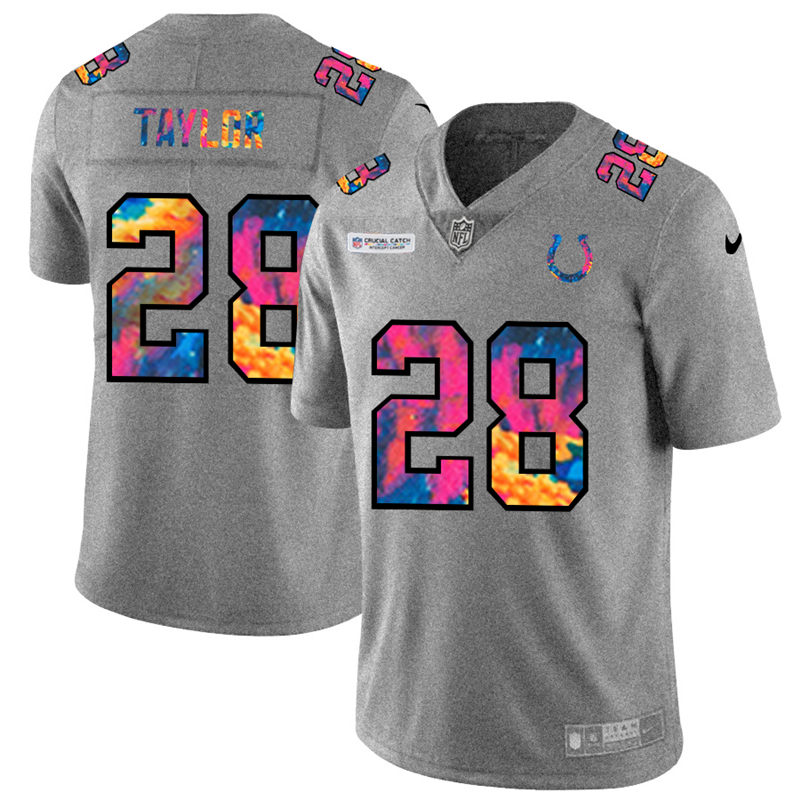 Indianapolis Colts #28 Jonathan Taylor Men's Multi-Color 2020 Crucial Catch Jersey Greyheather cheap jerseys for sale - CheapJerseys.Shop