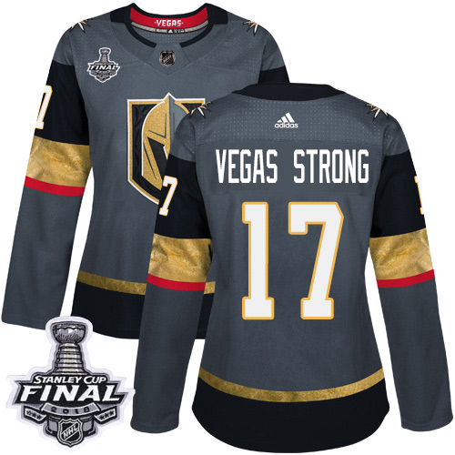 Golden Vegas Golden Knights #17 Vegas Strong Grey Home Authentic 2018 Stanley Cup Final Women's Stitched Jersey Womens cheap jerseys for sale - CheapJerseys.Shop