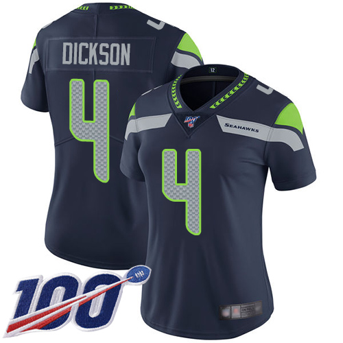 Seattle Seahawks #4 Michael Dickson Steel Blue Team Color Women's Stitched 100th Season Vapor Limited Jersey Womens cheap jerseys for sale - CheapJerseys.Shop