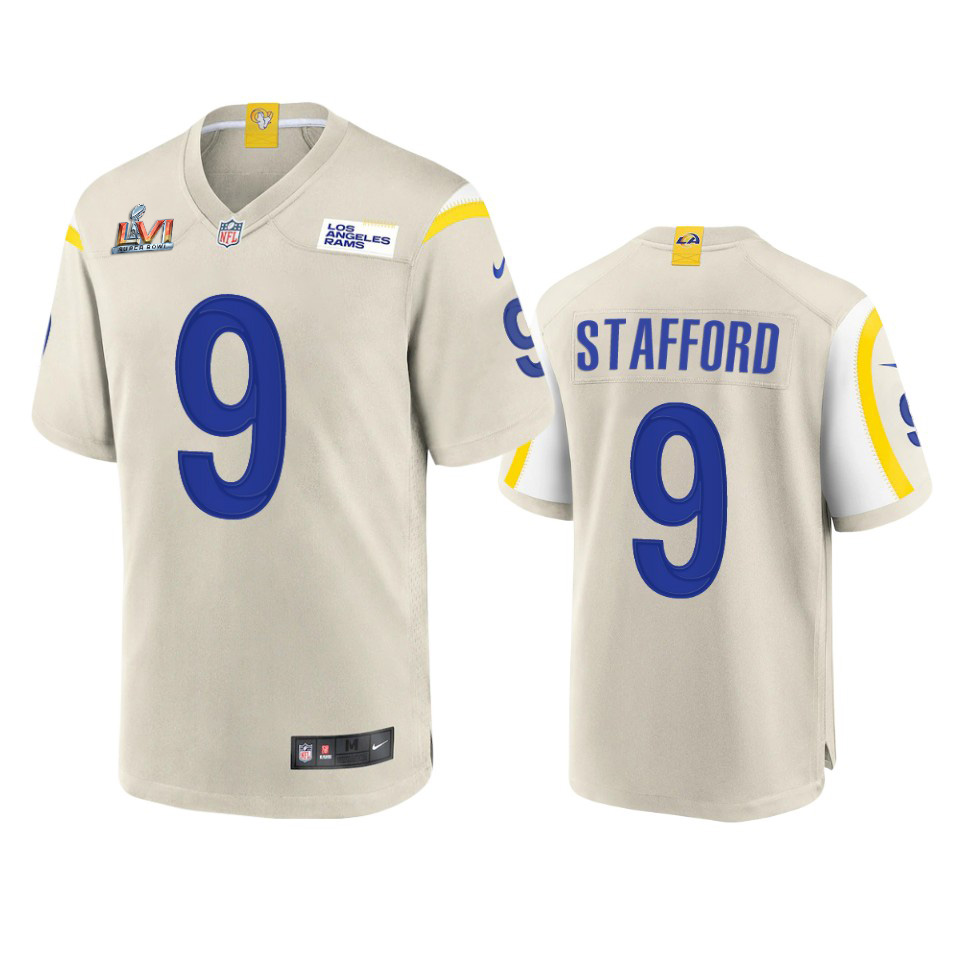 Los Angeles Rams #9 Matthew Stafford Men's Super Bowl LVI Patch Game Jersey - Bone cheap jerseys for sale - CheapJerseys.Shop