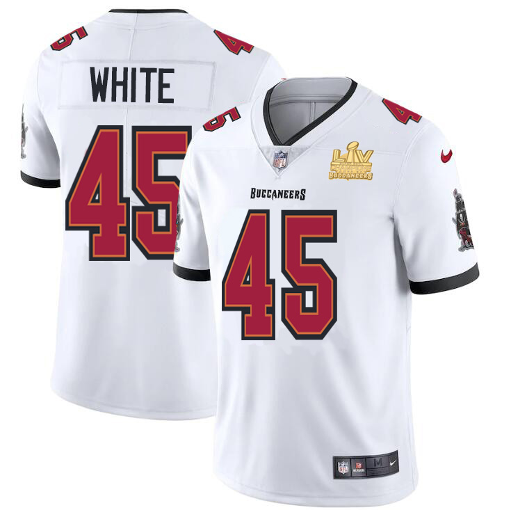 Tampa Bay Buccaneers #45 Devin White Youth Super Bowl LV Champions Patch White Vapor Limited Jersey cheap jerseys for sale - CheapJerseys.Shop