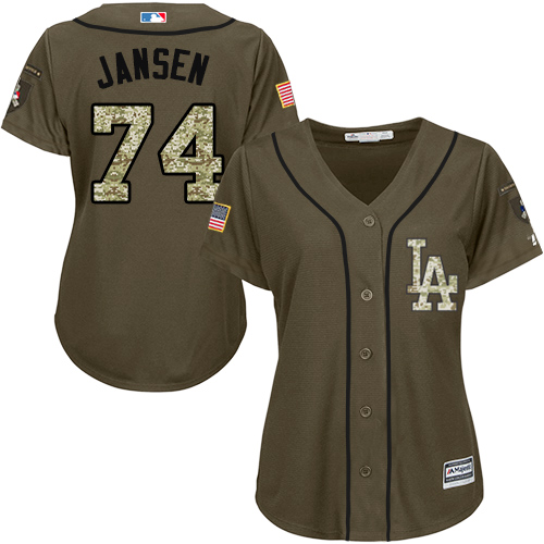 Los Angeles Dodgers #74 Kenley Jansen Green Salute to Service Women's Stitched Jersey Womens cheap jerseys for sale - CheapJerseys.Shop
