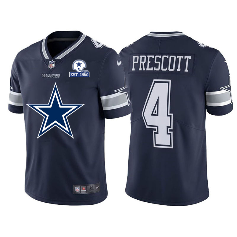 Dallas Cowboys #4 Dak Prescott Navy Blue Men's Big Team Logo With Established In 1960 Patch Vapor Limited Jersey cheap jerseys for sale - CheapJerseys.Shop