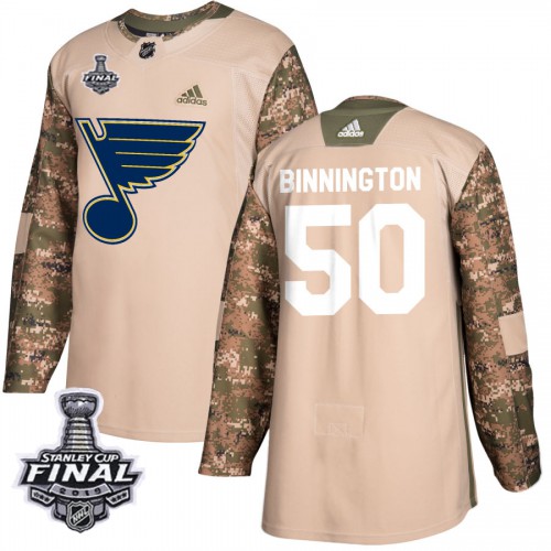 St. Louis Blues #50 Jordan Binnington Camo Authentic 2017 Veterans Day 2019 Stanley Cup Final Stitched Jersey Men's cheap jerseys for sale - CheapJerseys.Shop