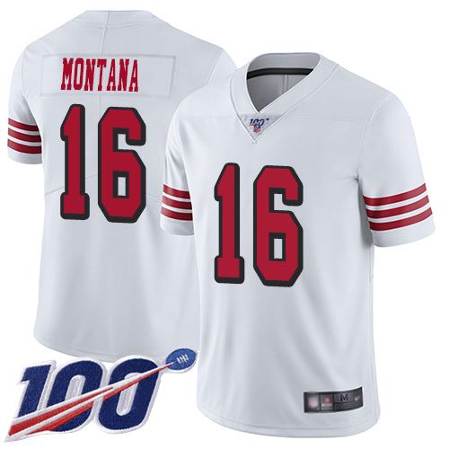 49ers #16 Joe Montana White Rush Men's Stitched Limited 100th Season Jersey cheap jerseys for sale - CheapJerseys.Shop