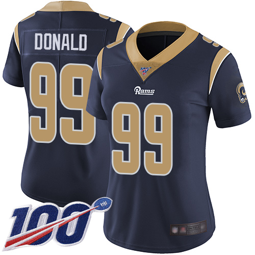 Rams #99 Aaron Donald Navy Blue Team Color Women's Stitched 100th Season Vapor Limited Jersey cheap jerseys for sale - CheapJerseys.Shop