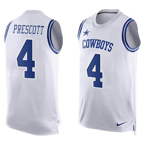 Cowboys #4 Dak Prescott White Men's Stitched Limited Tank Top Jersey cheap jerseys for sale - CheapJerseys.Shop