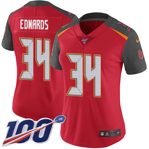 Tampa Bay Buccaneers #34 Mike Edwards Red Team Color Women's Stitched 100th Season Vapor Untouchable Limited Jersey Womens cheap jerseys for sale - CheapJerseys.Shop
