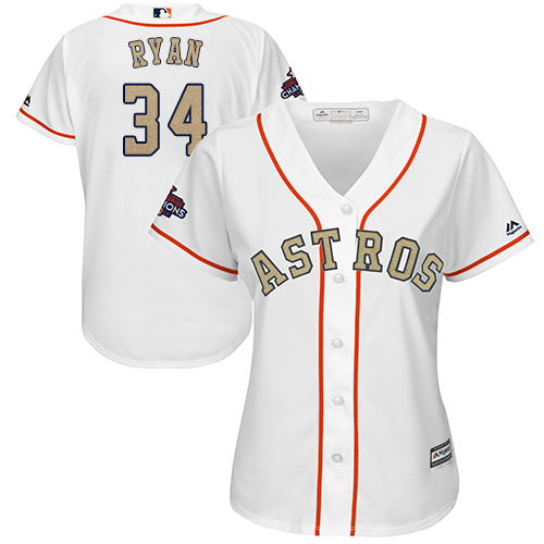 Houston Astros #34 Nolan Ryan White 2018 Gold Program Cool Base Women's Stitched Jersey Womens cheap jerseys for sale - CheapJerseys.Shop