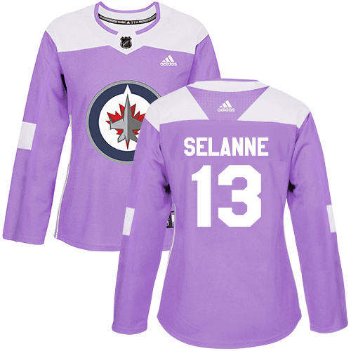 Winnipeg Jets #13 Teemu Selanne Purple Authentic Fights Cancer Women's Stitched Jersey Womens cheap jerseys for sale - CheapJerseys.Shop