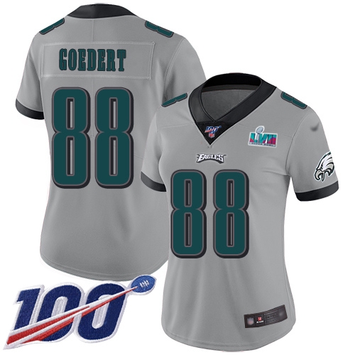 Eagles #88 Dallas Goedert Silver Super Bowl LVII Patch Women's Stitched Limited Inverted Legend 100th Season Jersey cheap jerseys for sale - CheapJerseys.Shop