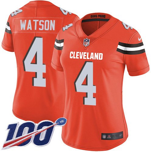 Browns #4 Deshaun Watson Orange Alternate Women's Stitched 100th Season Vapor Untouchable Limited Jersey cheap jerseys for sale - CheapJerseys.Shop