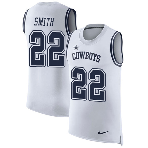 Cowboys #22 Emmitt Smith White Men's Stitched Limited Rush Tank Top Jersey cheap jerseys for sale - CheapJerseys.Shop