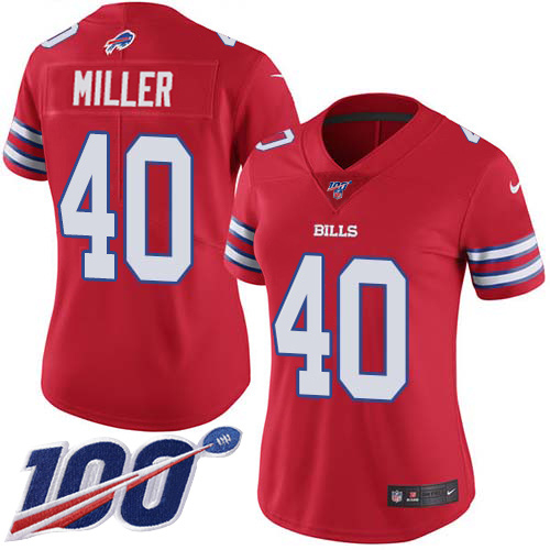 Bills #40 Von Miller Red Women's Stitched Limited Rush 100th Season Jersey cheap jerseys for sale - CheapJerseys.Shop