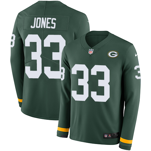 Packers #33 Aaron Jones Green Team Color Men's Stitched Limited Therma Long Sleeve Jersey cheap jerseys for sale - CheapJerseys.Shop