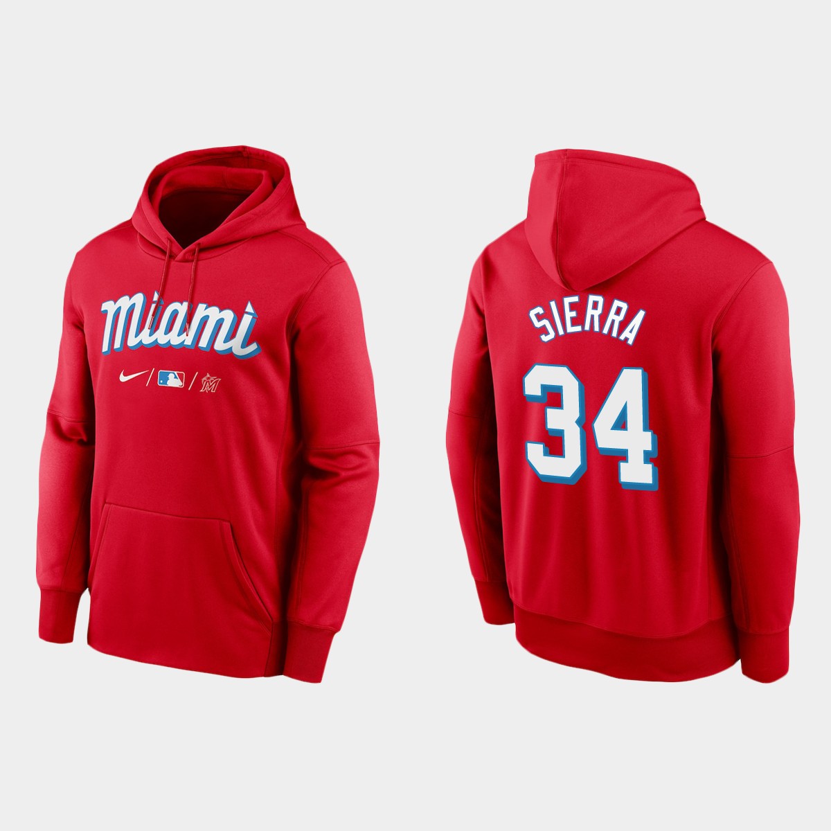 Miami Marlins #34 Magneuris Sierra Men's 2021 City Connect Therma Hoodie Red cheap jerseys for sale - CheapJerseys.Shop