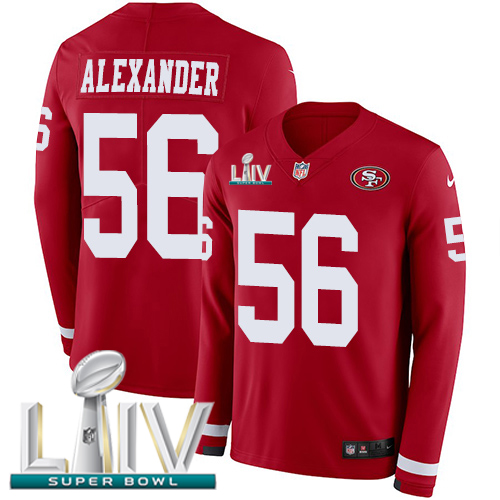 San Francisco 49ers #56 Kwon Alexander Red Super Bowl LIV 2020 Team Color Men's Stitched Limited Therma Long Sleeve Jersey Men's cheap jerseys for sale - CheapJerseys.Shop