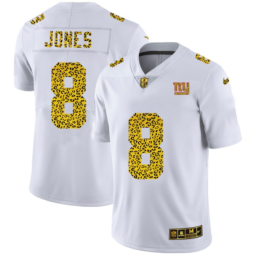 New York Giants #8 Daniel Jones Men's Flocked Leopard Print Vapor Limited Jersey White cheap jerseys for sale - CheapJerseys.Shop