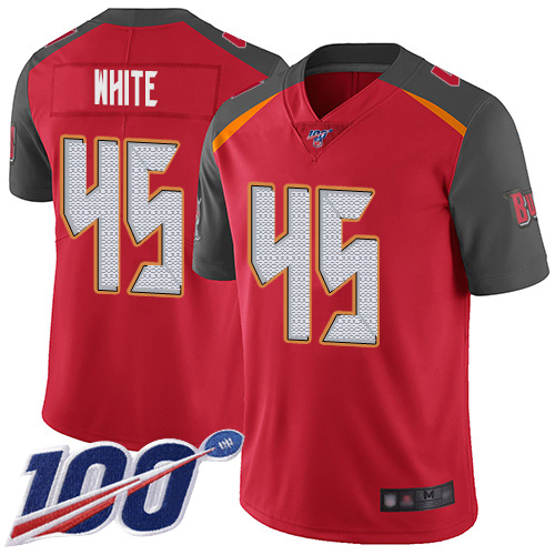 Buccaneers #45 Devin White Red Team Color Men's Stitched 100th Season Vapor Limited Jersey cheap jerseys for sale - CheapJerseys.Shop