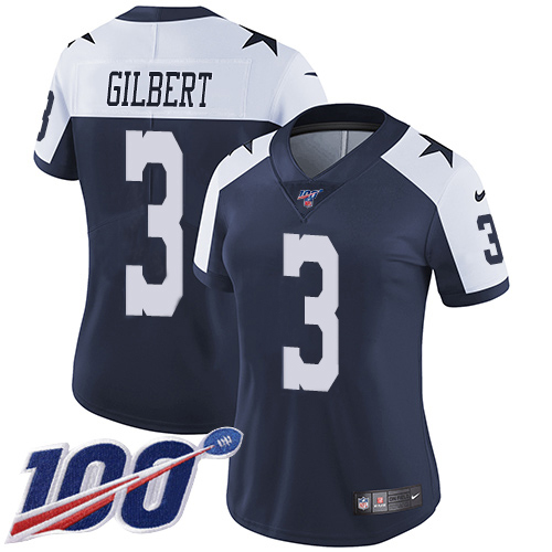 Dallas Cowboys #3 Garrett Gilbert Navy Blue Thanksgiving Women's Stitched 100th Season Vapor Throwback Limited Jersey Womens cheap jerseys for sale - CheapJerseys.Shop