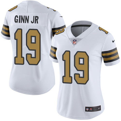 New Orleans Saints #19 Ted Ginn Jr White Women's Stitched Limited Rush Jersey Womens cheap jerseys for sale - CheapJerseys.Shop