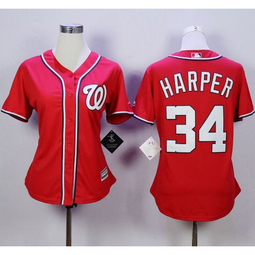 Washington Nationals #34 Bryce Harper Red Alternate 1 Women's Stitched Jersey Womens cheap jerseys for sale - CheapJerseys.Shop