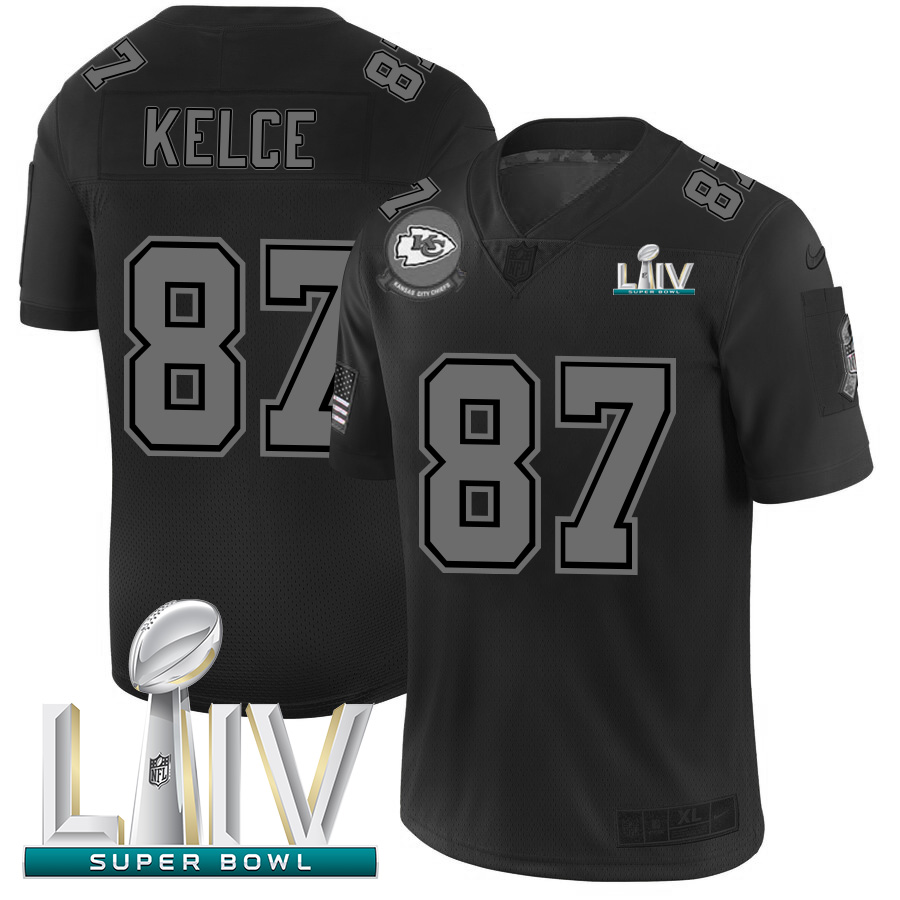 Kansas City Chiefs #87 Travis Kelce Men's Black Super Bowl LIV 2020 2019 Salute To Service Limited Stitched Jersey cheap jerseys for sale - CheapJerseys.Shop