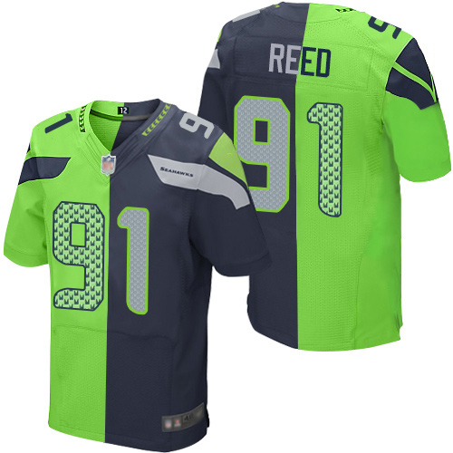 Seattle Seahawks #91 Jarran Reed Steel Blue/Green Men's Stitched Elite Split Jersey Men's cheap jerseys for sale - CheapJerseys.Shop