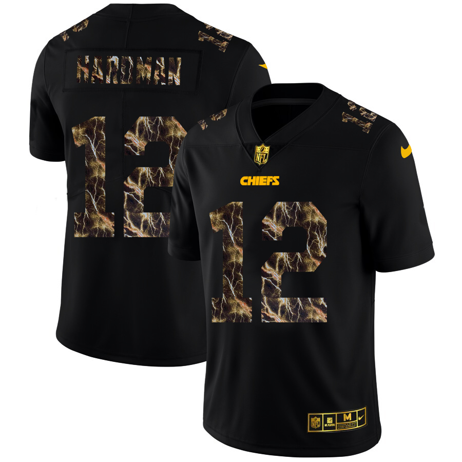 Kansas City Chiefs #12 Mecole Hardman Men's Black Flocked Lightning Vapor Limited Jersey cheap jerseys for sale - CheapJerseys.Shop