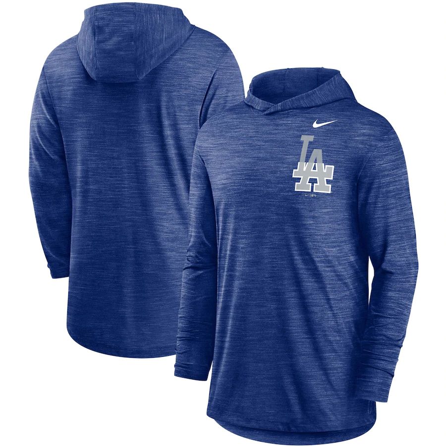 Los Angeles Dodgers Split Logo Performance Long Sleeve Hoodie Top Royal cheap jerseys for sale - CheapJerseys.Shop