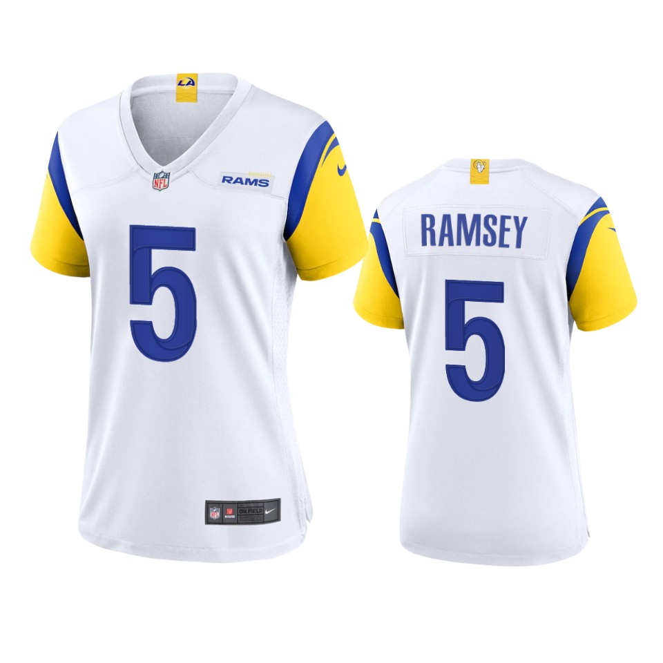 Los Angeles Rams #5 Jalen Ramsey Women's Alternate Game Jersey - White cheap jerseys for sale - CheapJerseys.Shop