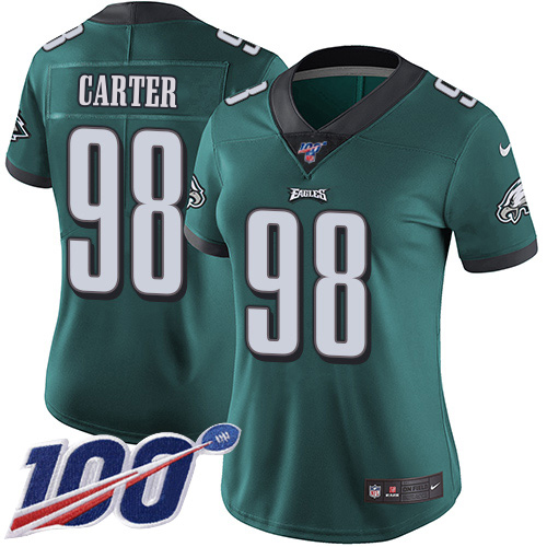 Eagles #98 Jalen Carter Green Team Color Women's Stitched 100th Season Vapor Untouchable Limited Jersey cheap jerseys for sale - CheapJerseys.Shop