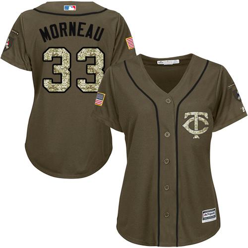 Minnesota Twins #33 Justin Morneau Green Salute to Service Women's Stitched Jersey Womens cheap jerseys for sale - CheapJerseys.Shop