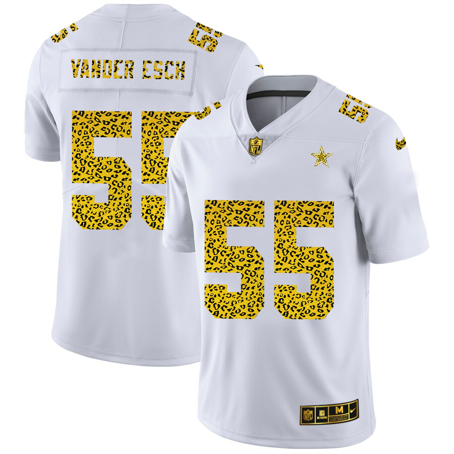 Dallas Cowboys #55 Leighton Vander Esch Men's Flocked Leopard Print Vapor Limited Jersey White cheap jerseys for sale - CheapJerseys.Shop