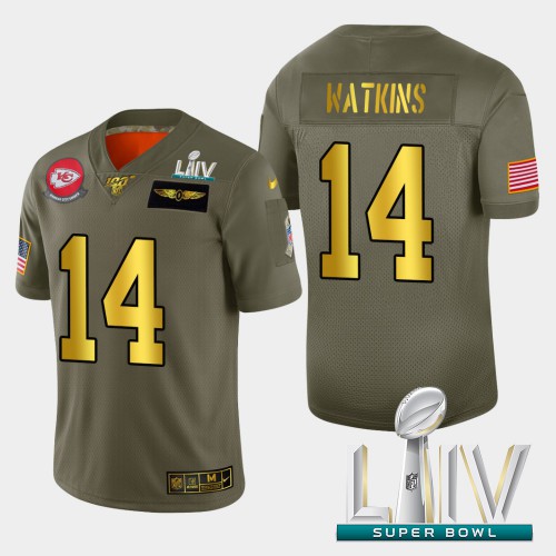 Kansas City Kansas City Chiefs #14 Sammy Watkins Men's Olive Gold Super Bowl LIV 2020 2019 Salute to Service Limited 100 Jersey Men's cheap jerseys for sale - CheapJerseys.Shop