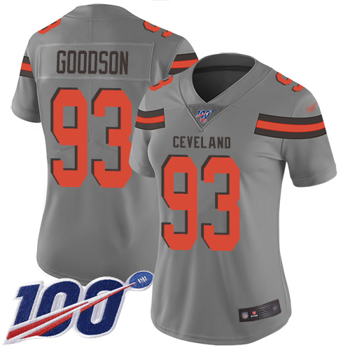 Cleveland Browns #93 B.J. Goodson Gray Women's Stitched Limited Inverted Legend 100th Season Jersey Womens cheap jerseys for sale - CheapJerseys.Shop